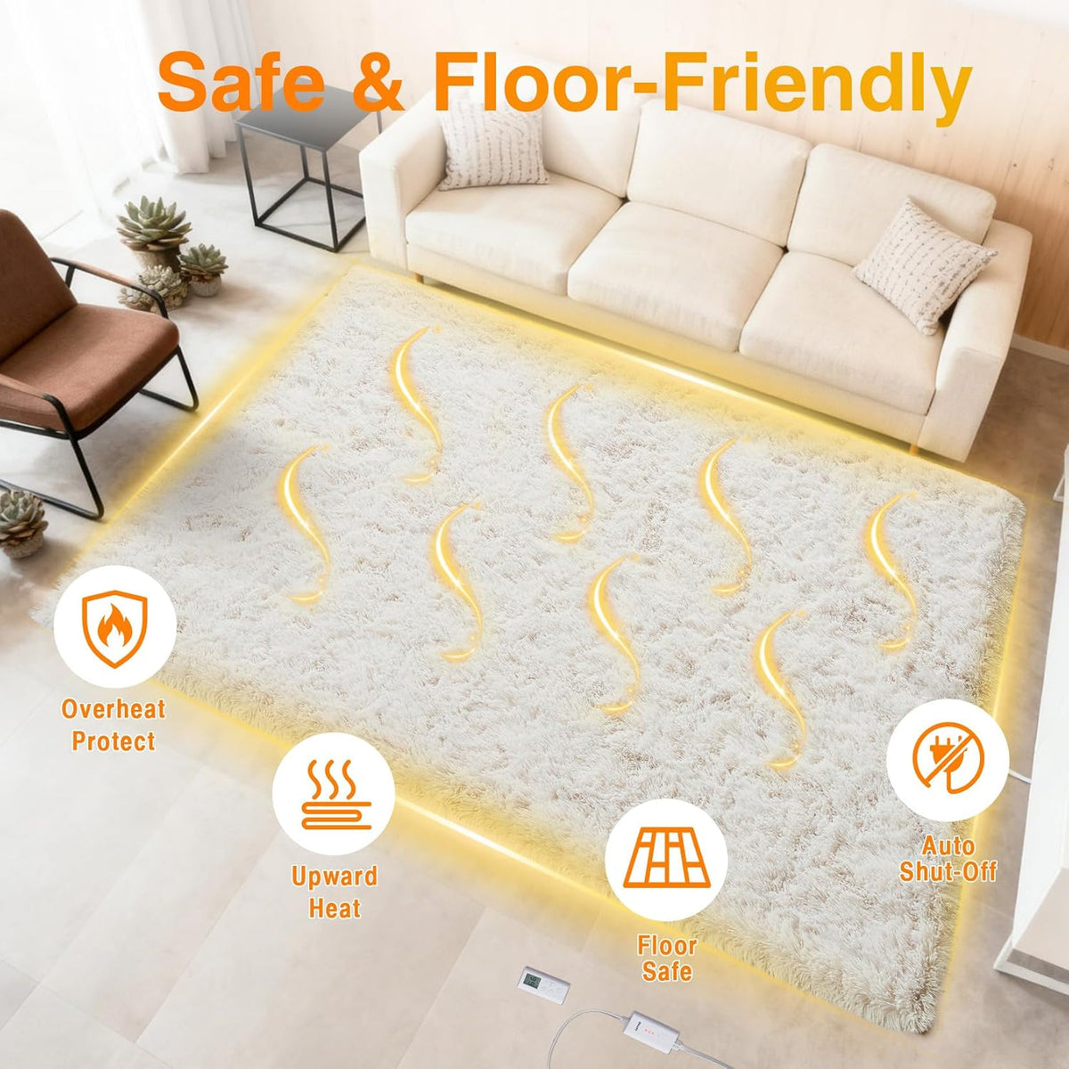 4x6 ft Electric Heated Floor Mat, Soft Plush Foot Warmer Area Rug, Grey