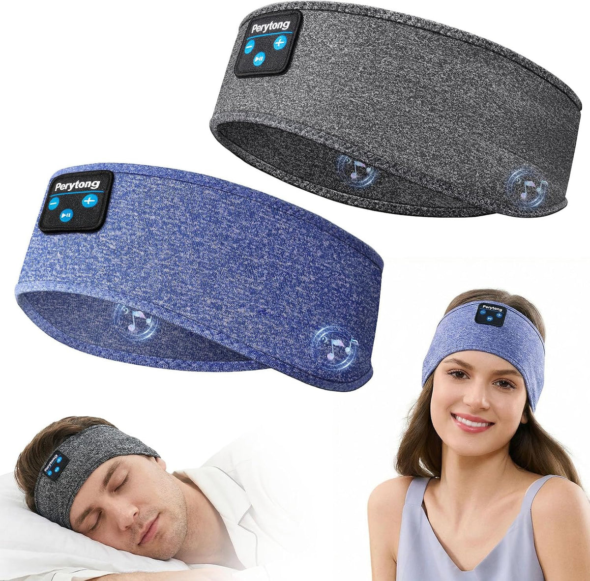 Perytong 2 Pack Sleep Headphones, Sleeping Headphones | Bluetooth Headband with Ultra-Thin HD Stereo Speaker, Wireless Headphone for Sports, Insomnia, Yoga, Air Travel, Meditation
