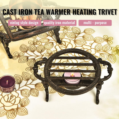 Sungmor Cast Iron Teapot Warmer - Rustic Design with Tealight Holder | Heavy Duty & Decorative Candle Holder Stands for Heat Food Coffee Milk or Tea