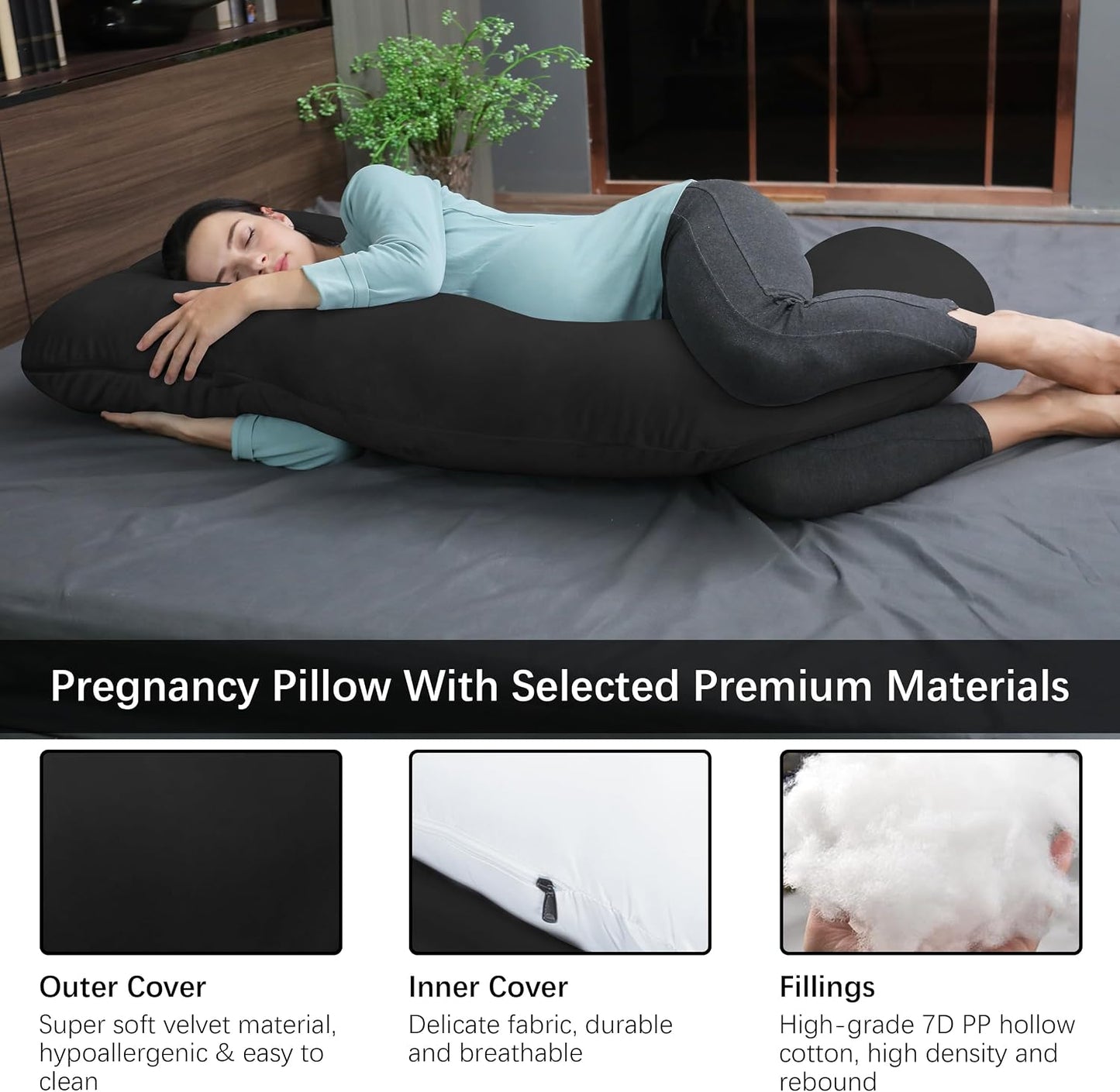 MOON PARK Pregnancy Pillows for Sleeping - 57 Inch U Shaped Full Body Maternity Pillow with Removable Cover - Support for Back, Legs, Belly, Hips - Pregnancy Pillow for Women - Grey