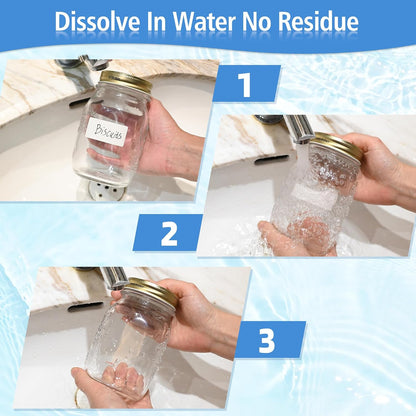 THEBLUETOUCH 350（1 Rolls） Dissolvable Food Labels with Dispenser, 1" x 2" | BPA-Free Water Dissolving Labels, No Residue, Ideal for Freezer Meal Prep Containers, Glass Jars & Storage Bags