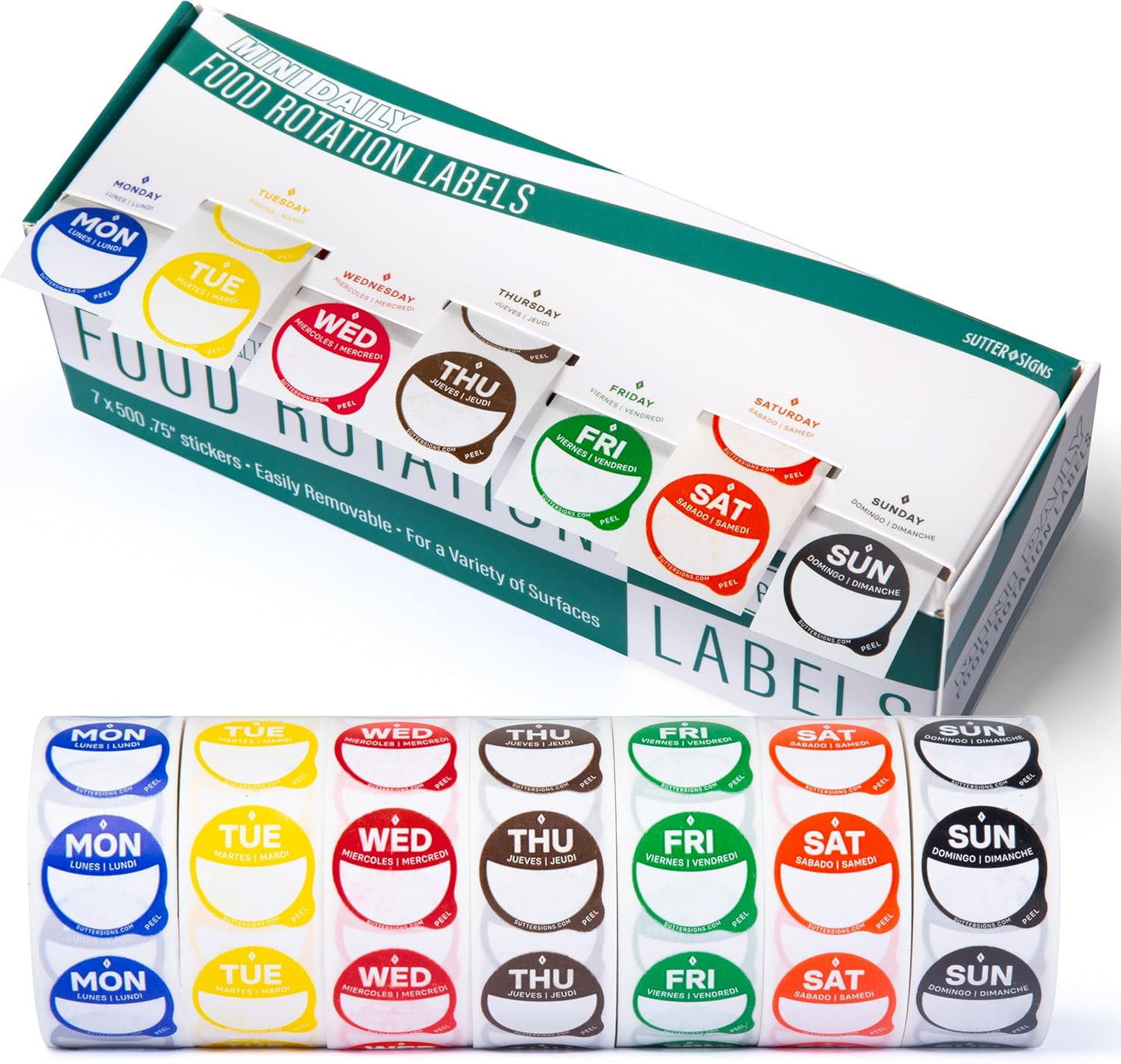 Date Stickers for Food - Day of the Week Day Dots Removable Food Labels, 1" Date Dot Stickers for Food Containers, 7000 Labels with Dispenser Box | 1" Date Dot Stickers for Food Containers, 7000 Labels with Dispenser Box