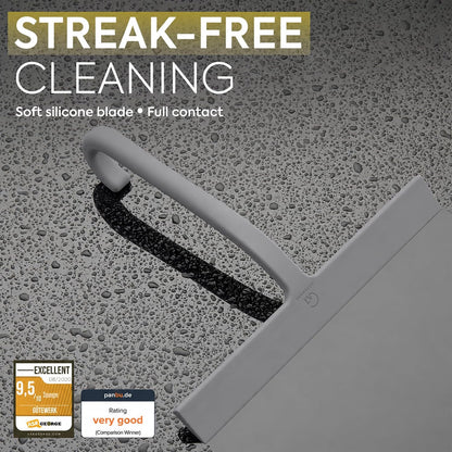 Shower Squeegee for Glass Doors, 10″ Black with No-Drill J-Hook | Hang Anywhere Without Adhesive, Seamless One-Piece Silicone, Encased Steel Core, Streak-Free Shower Squeegee for Glass & Tile