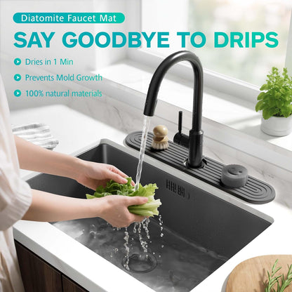 Stone Faucet Mat for Kitchen Sink – Diatomite Fast-Drying Stone Tray, Faucet Mat Sink Splash Guard, Decorative Sink Protector for Kitchen Bathroom Counter (Light Grey, 20''x3.9'')