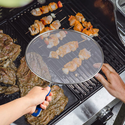 8 Inch Grease Splatter Screen Guard Stainless Steel Splash Screen Protector Guards with Handle Splash-Proof Frying Pan Mesh Pot Lid Cover for Kitchen Cooking Gadgets