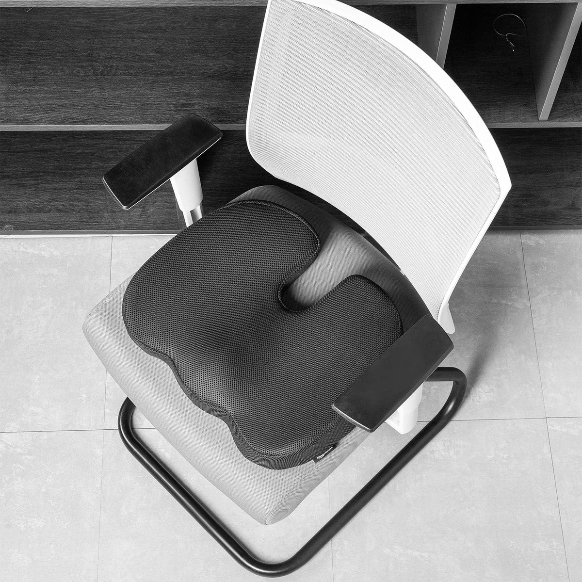 Amazon Basics Comfortable Seat Cushion & Lumbar Support for Office Chairs, Gel Enhanced Memory Foam, Non-Slip, Cooling, Portable, Pack of 2, Rectangular, Black