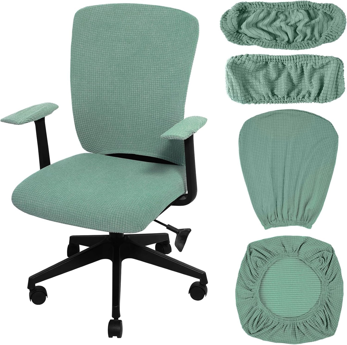 Tallew 4 Pcs Office Chair Covers Set Computer Universal Protective Stretchable Chair Seat Covers Desk Armrest Slipcovers Pads Office Cushion Backrest for Rotating (XL,Silver Gray)