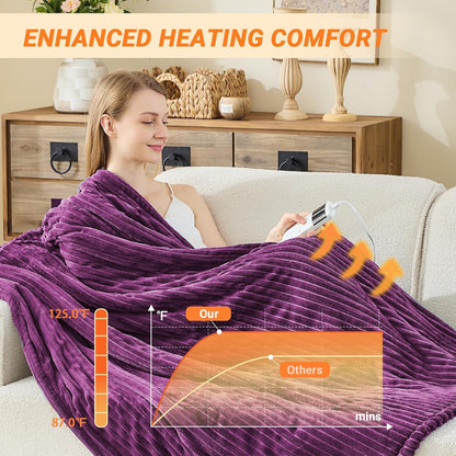 Heated Blanket Electric Throw, Soft Flannel Heating Blanket with 8 Hours Auto Off 10 Fast Heating Levels Machine Washable Sherpa Heated Blanket with Overheating Protection