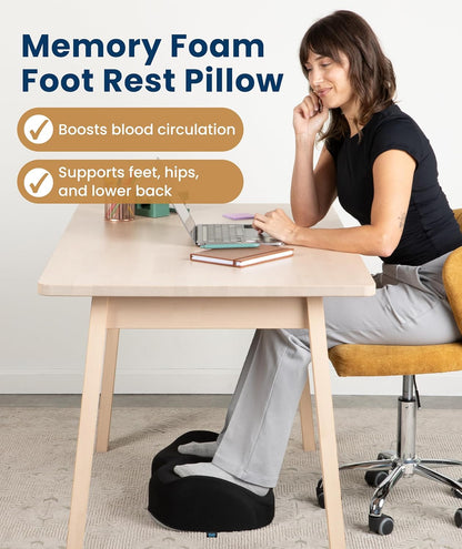 Everlasting Comfort Foot Rest for Under Desk at Work - Memory Foam Office Foot Stool & Under Desk Footrest Leg Elevation Pillow for Gaming & Home Office, Supports Posture
