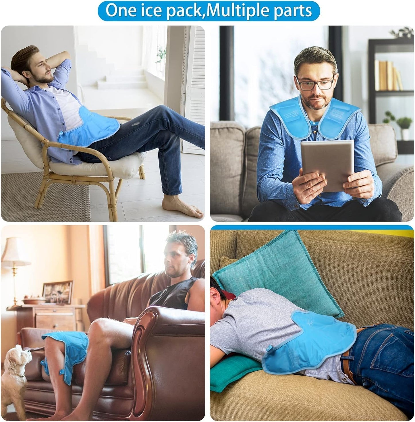 Reusable Ice Pack for Neck and Shoulders Upper Back Discomfort, Large Neck Ice Pack Wrap with Soft Plush Lining, Reusable Gel Cold Compress for Post-Workout Recovery, Hands-Free Design, Blue