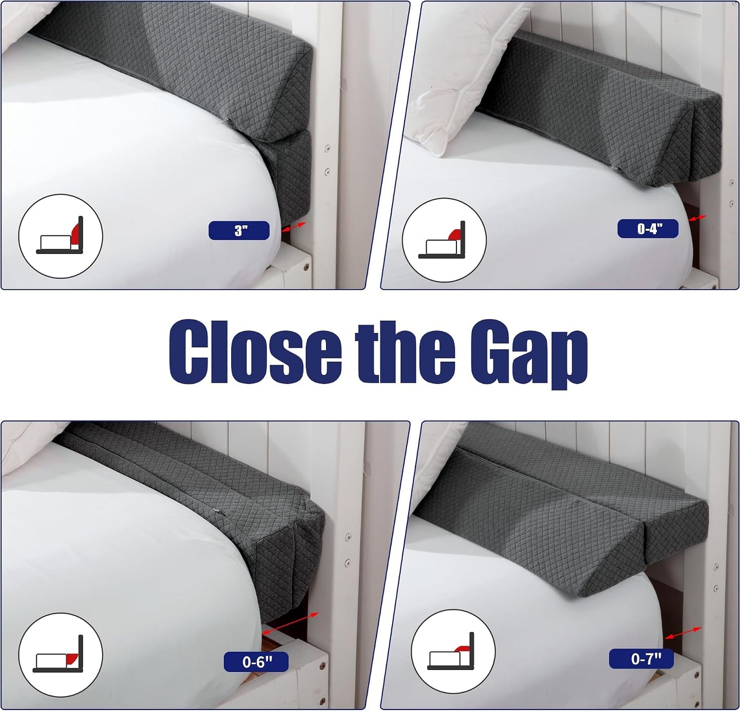 HOMBYS Wedge Pillow Headboard for Bed Gap,Foldable Bed Wedge Gap Filler Queen Size,Matterss Gap Filler,Multi Functional Bed Crack Pillow, Fill The Gap (0-7") Between Your Headboard and Mattress,White