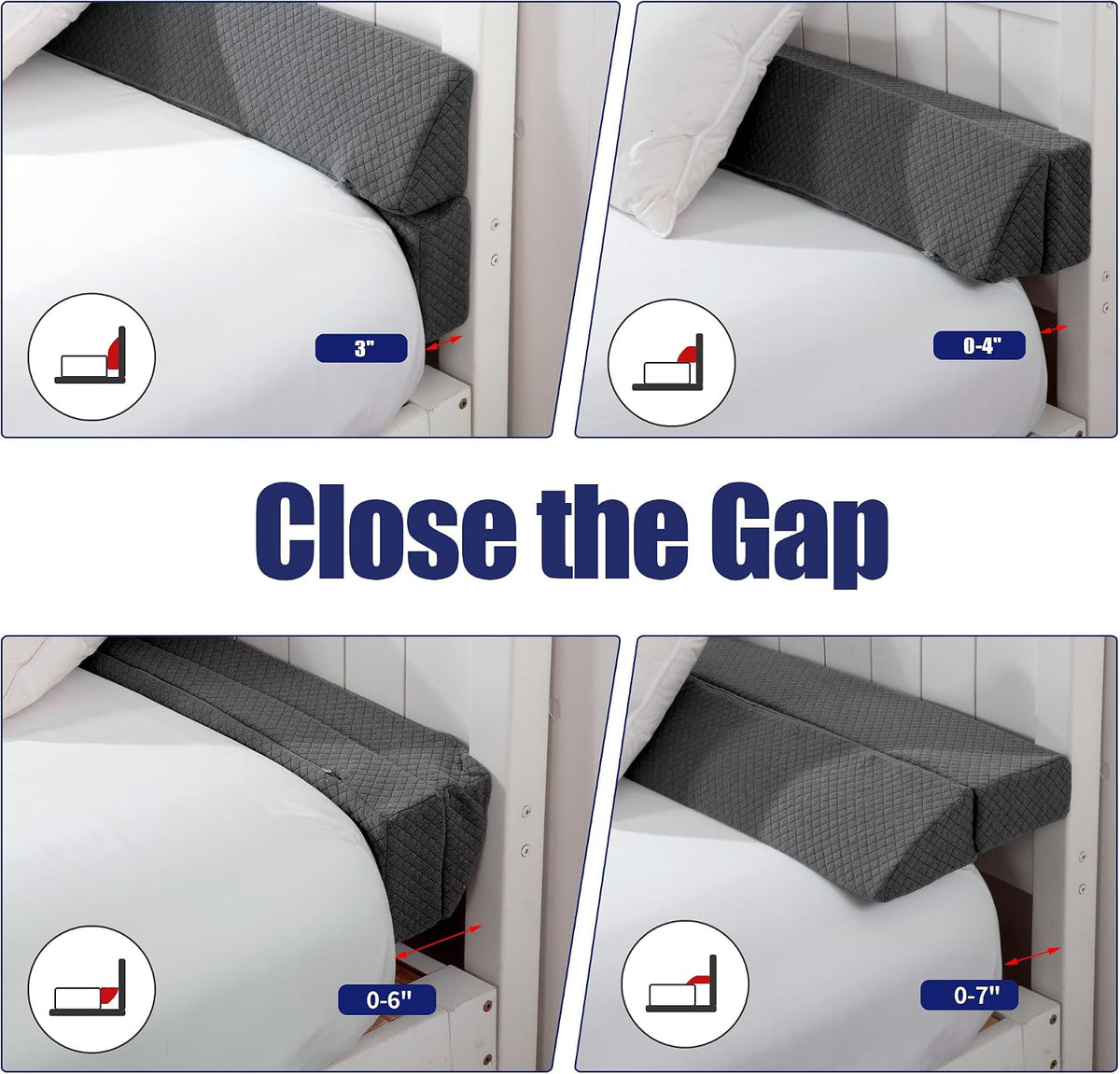 HOMBYS Wedge Pillow Headboard for Bed Gap,Foldable Bed Wedge Gap Filler Queen Size,Matterss Gap Filler,Multi Functional Bed Crack Pillow, Fill The Gap (0-7") Between Your Headboard and Mattress,White