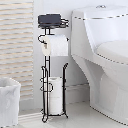 SunnyPoint Bathroom Heavyweight Toilet Tissue Paper Roll Storage Holder Stand with Reserve and Shelve, The Reserve Area Has Enough Space to Store Mega Rolls. (Chrome)