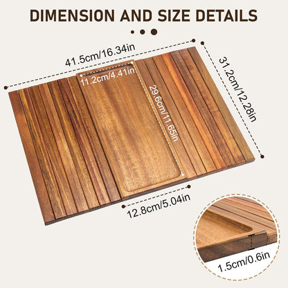 Acacia Wood Couch Armrest Table, Couch Arm Tray, Foldable Anti-Slip Wood Couch Tray, Sofa Cup Holder for Drink Snacks Remote Control