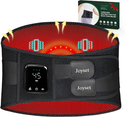 Joyset Cordless Heating Pad for Back, 5 Heat & 5 Vibration | Wearable Lower-Back Warmth with 5000mAh Battery, 47-60 in Fit, Support Stays, LED Controls,Timer Settings,Gifts for Mom Dad