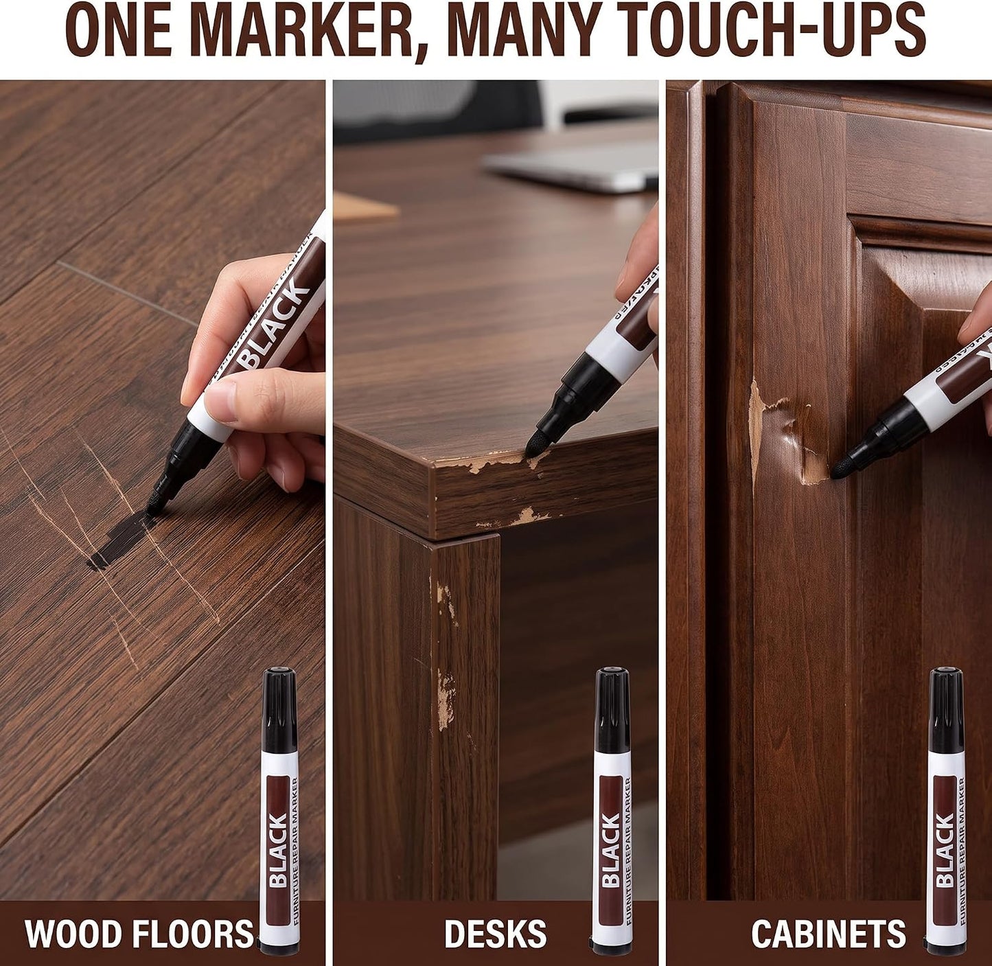 Black Furniture Repair Wood Cabinet Floor Touch Up Markers Scratch Filler Remover - Mahogany Wood Polish and Care Wood Floor Markers Repair Kit(ZS295)