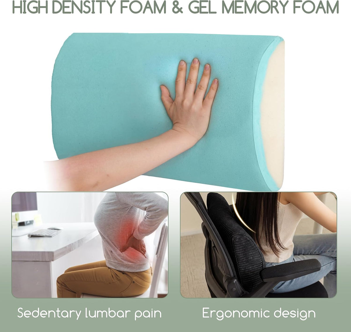 HIGOGOGO Lumbar Support Pillow for Recliner Chair/Accent Chair/Couch, Memory Foam Back Support Cushion for Elderly, Recliner Cushions for Back Rest, Pain Relief, Reading, Washable Cover, Brown