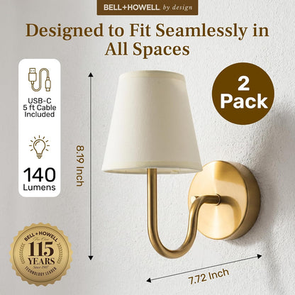 Bell+Howell 2 Pk Rechargeable Wall Sconces Set of Two - Gold