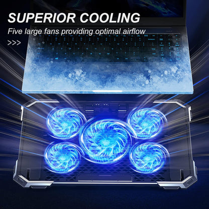 KYOLLY Upgrade Laptop Cooling Pad,Gaming Laptop Cooler with 5 Quiet Fans,2 USB Ports,5 Adjustable Stand Height,Blue LED Lights,for 15.6 Inch Laptops
