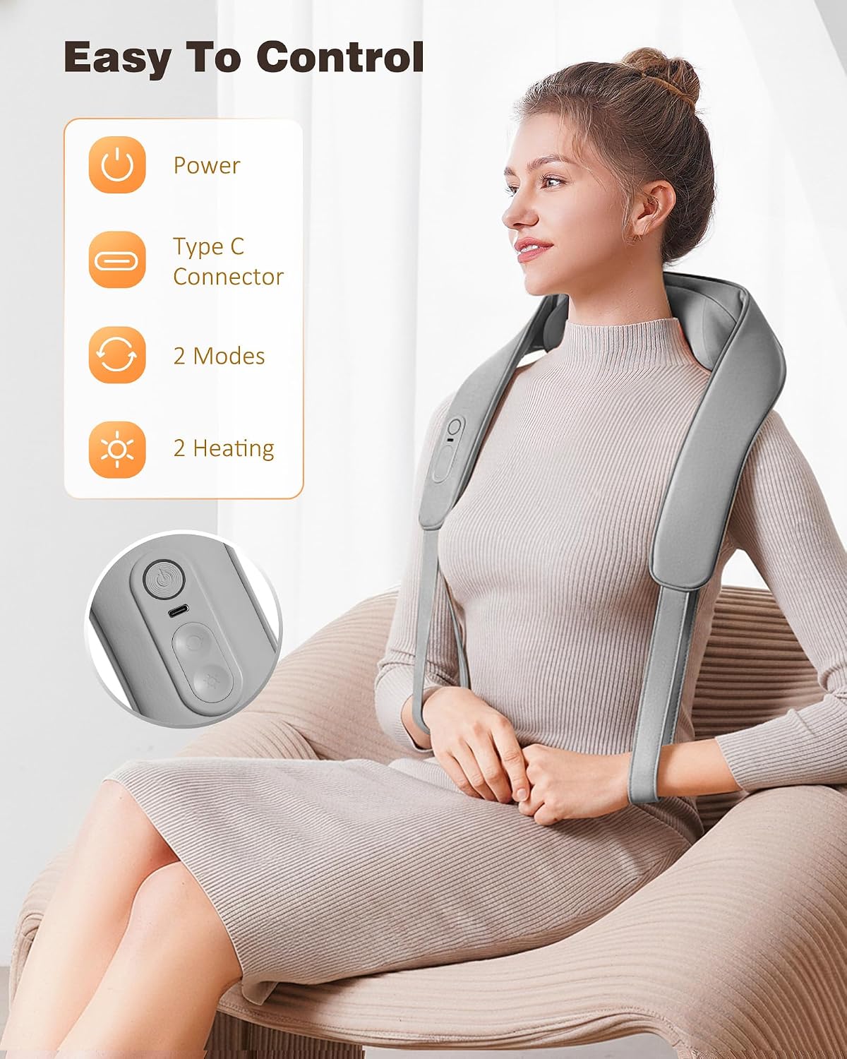 Cordless Neck and Shoulder Massager for Pain Relief Deep Tissue with Heat