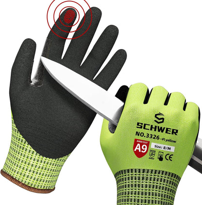 Schwer ProGuard High Level Cut Resistant Work Gloves for Extreme Protection, ANSI A9 Cut Gloves with Reinforced Thumb, Non Slip, Breathable, Durable, Touch-screen, Black 1 Pair（L 3326