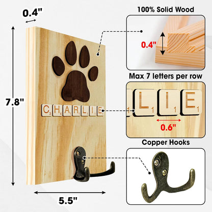 Dog Leash Holder Wall Mount, Pet Harness Hanger with Scrabble Letters, Dog Collar Organizer for Entryway, Memorial Cat Leash Holder for Wall, Pet Loss Gifts, Keepsake, Home Decor PF212-NAT