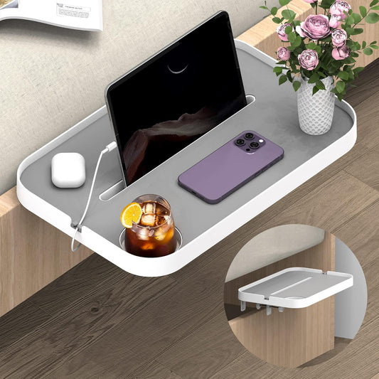KIWIFOTOS Clip-On Bedside Shelf Nightstand for Dorm Bunk Bed | 17" bedside tray, holds 11lb, fits 16" laptop, silent silicone pad, for dorm bunk bed, with Cord and Cup Holder