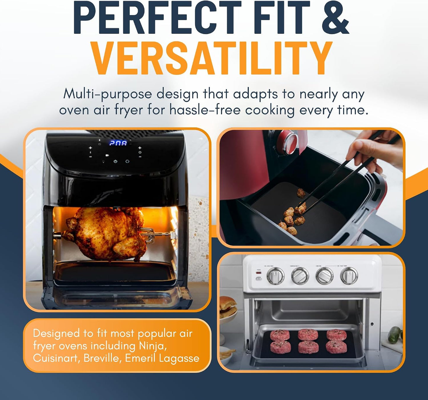 Toaster Oven Liners for Bottom of Oven (4 Pack) Reusable Non-Stick Heat Resistant Toaster Liners, Compatible with Breville, Cuisinart, Black & Decker, Dash, and More - Air Fryer Liners 12"x12" (Black)