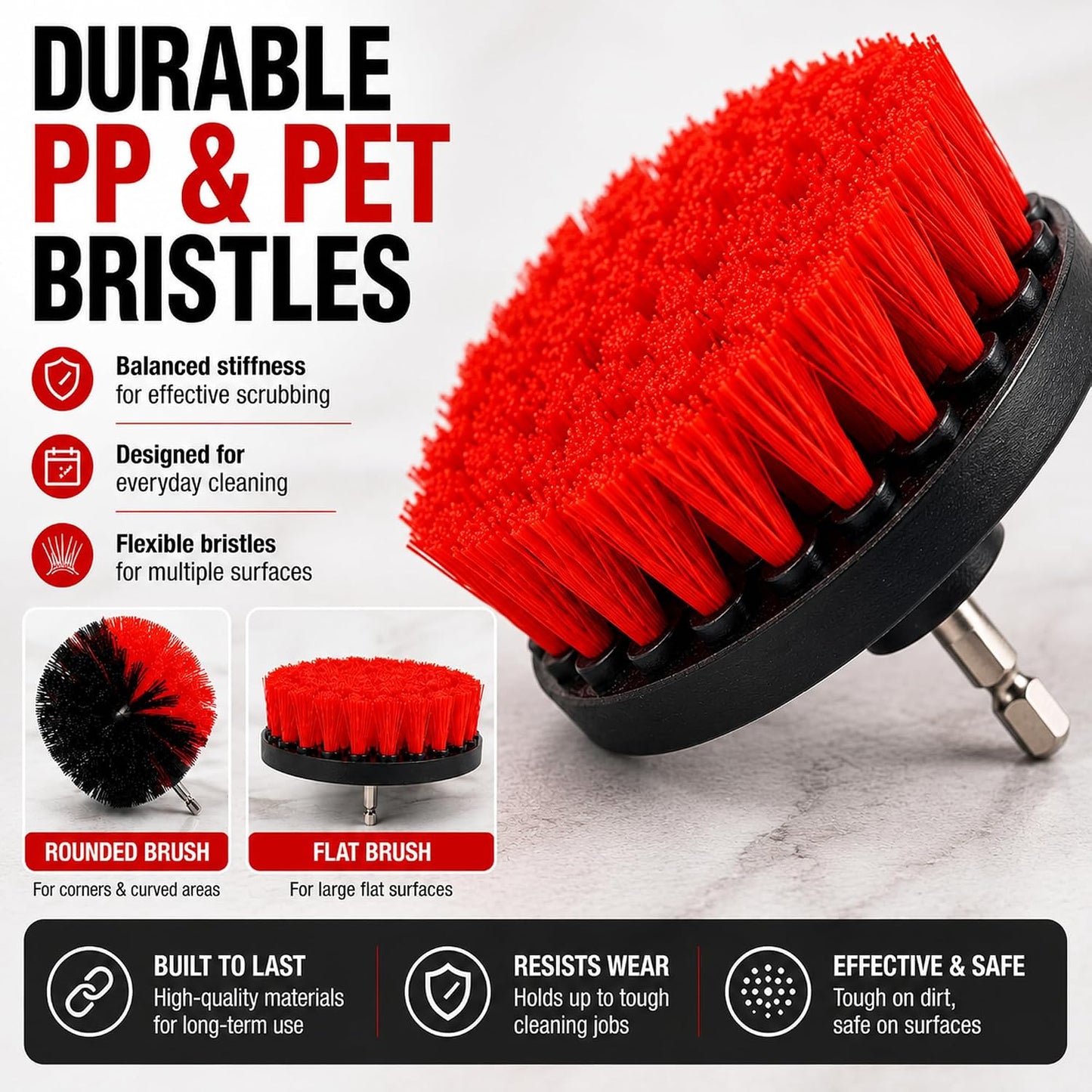 6-Piece Drill Brush Cleaning Set – Power Scrubber Attachments with 2”, 3.5”, 4” & 5” Brushes, Durable PP & PET Bristles for Bathroom, Tile, Grout, Kitchen, Tub & Floor Cleaning