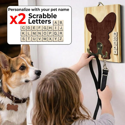 Dog Leash Holder Wall Mount, Pet Harness Hanger with Scrabble Letters, Dog Collar Organizer for Entryway, Memorial Cat Leash Holder for Wall, Pet Loss Gifts, Keepsake, Home Decor PF212-NAT