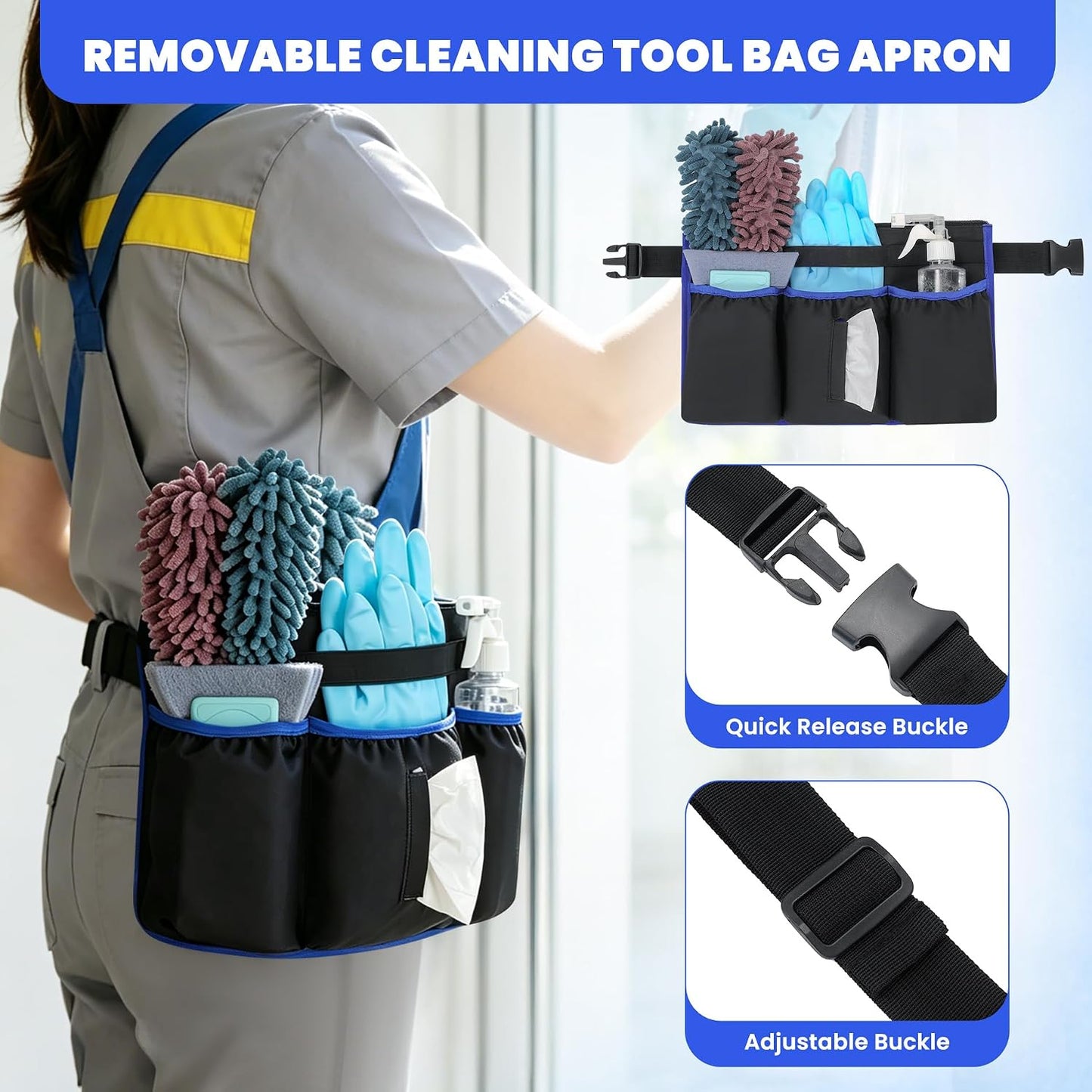 Rolling Cleaning Caddy Bag with Detachable Trolley, Large Multi-Pockets Cleaning Supply Organizer with Handles and Shoulder Strap, Cleaning Cart Supplies Organizer for Housekeepers, Cleaners, Car