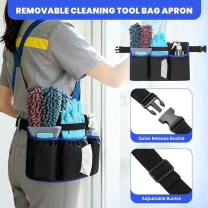 Rolling Cleaning Caddy Bag with Detachable Trolley, Large Multi-Pockets Cleaning Supply Organizer with Handles and Shoulder Strap, Cleaning Cart Supplies Organizer for Housekeepers, Cleaners, Car