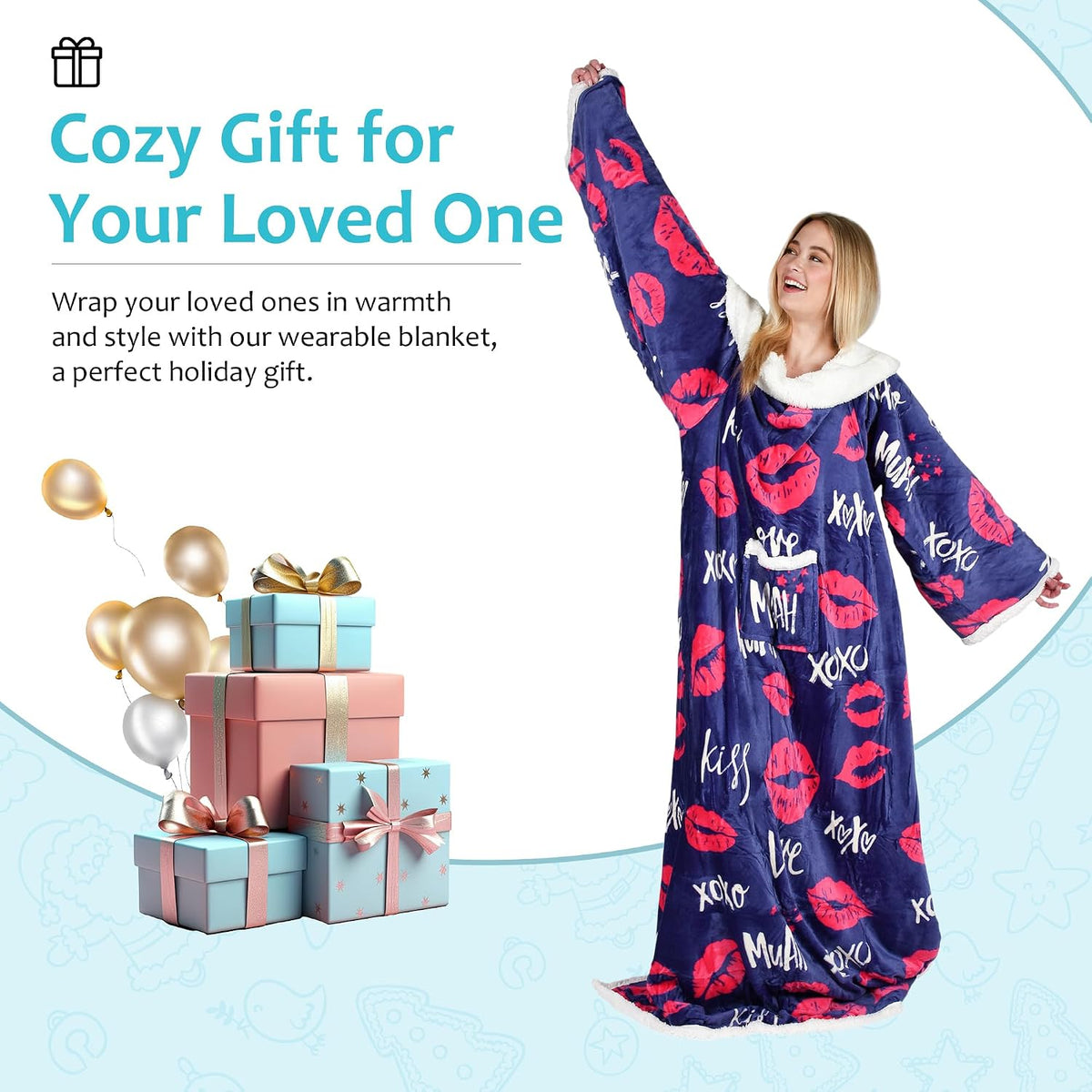 Catalonia Sherpa Wearable Blanket with Sleeves and Pocket for Adults