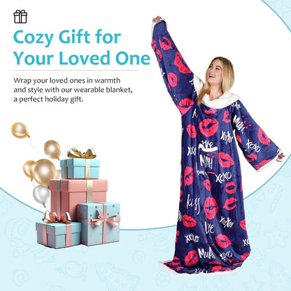 Catalonia Sherpa Wearable Blanket with Sleeves and Pocket for Adults