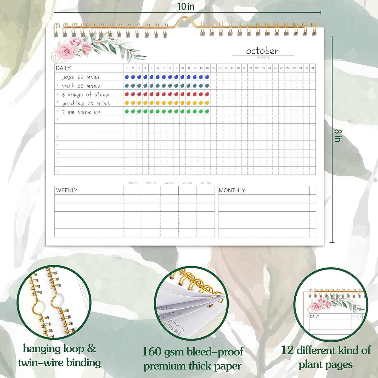 Habit Tracker Calendar- Daily, Weekly & Monthly Habit Tracker Journal | Undated, 12 Months, 7.9"x10", Writable, for Goal Setting, Boost Productivity, Workout Motivation & Self Care Tool