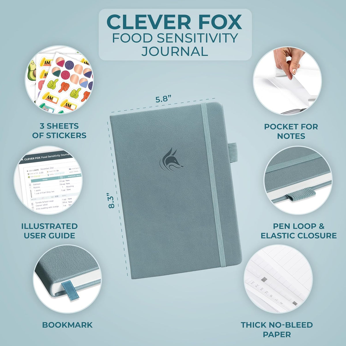Clever Fox Food Sensitivity Journal & Symptom Diary, 8.5x11 Purple