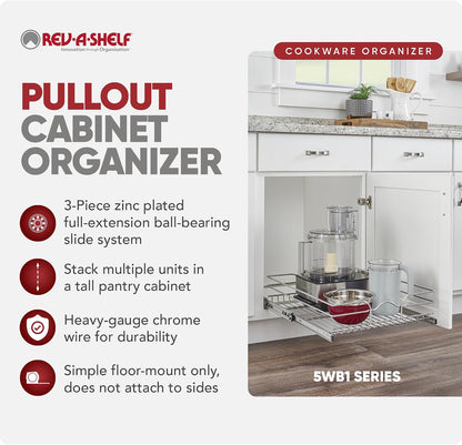 Rev-A-Shelf Pullout Organizer for Cabinets, Min Opening Width of 18" | STwo-Tier Steel Shelf for Kitchen or Vanity Cabinet Organization, Heavy Gauge Wire Slide Out Storage Basket, 5WB2-1822CR-1