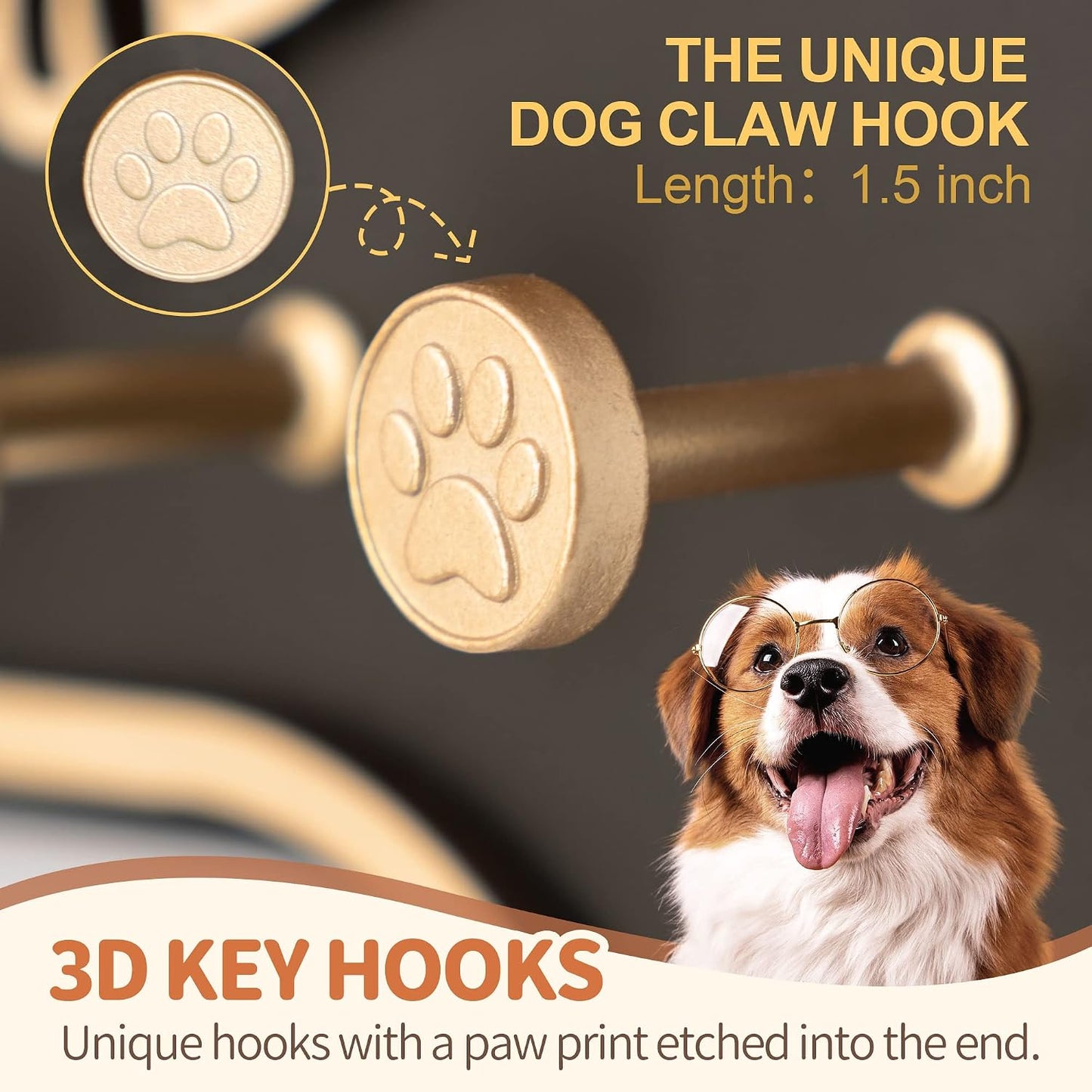 MTERSN Dog Leash Holder Wall Mount with 3D Paws Hooks, Distressed White | Bone-Shaped Dog Leash Holder for Wall, Leash Holder, 5 Dog Leash Hook, Pet Accessories Storage, Gift for Dog Lovers
