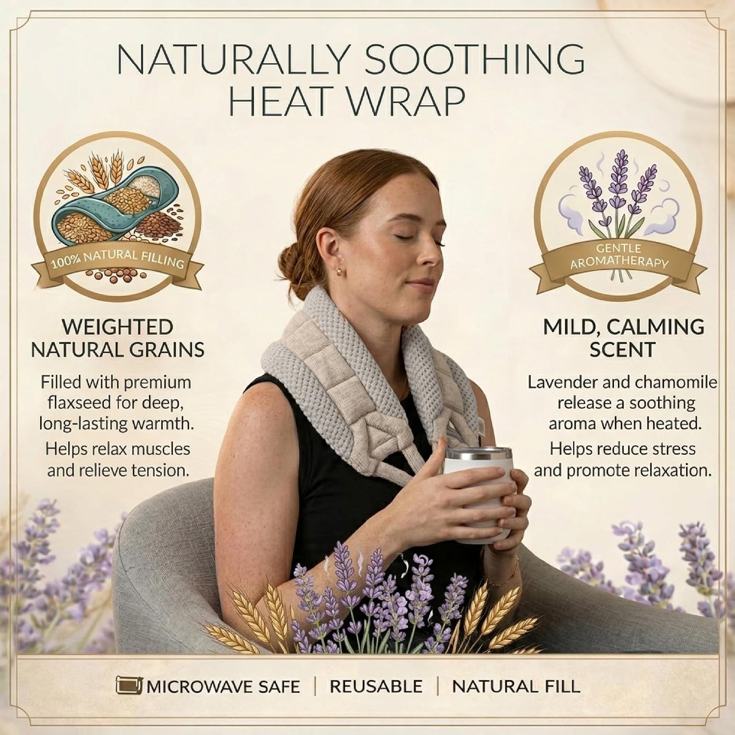Microwavable Deluxe Body Wrap, 30" x 6" | 30" x 6" Flexible Therapeutic Thermal Compress, Reusable Moist-Heat Heating Pad for Neck, Shoulders, Back & Body