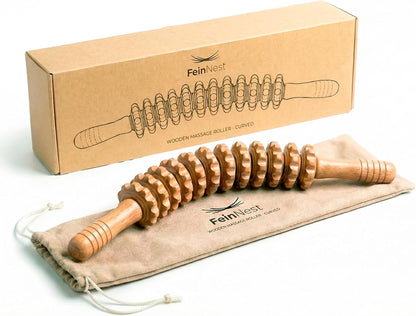 Curved Muscle Roller Stick – Deep Tissue Massage Stick for Muscle Recovery & Sports Therapy, Manual Massage Roller for Legs, Back & Trigger Points (Zero Flex Steel Core) with Travel Bag