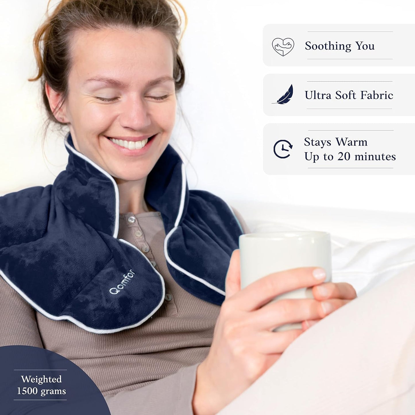 Qomfor - Microwavable Neck Wrap - Dark Blue, Lavender Scent - Weighted Neck/Shoulder Wrap - Heating Pad - Hot/Cold Muscle Therapy, Stress Relief, Arthritis Pain, Soothing Comfort, Headache