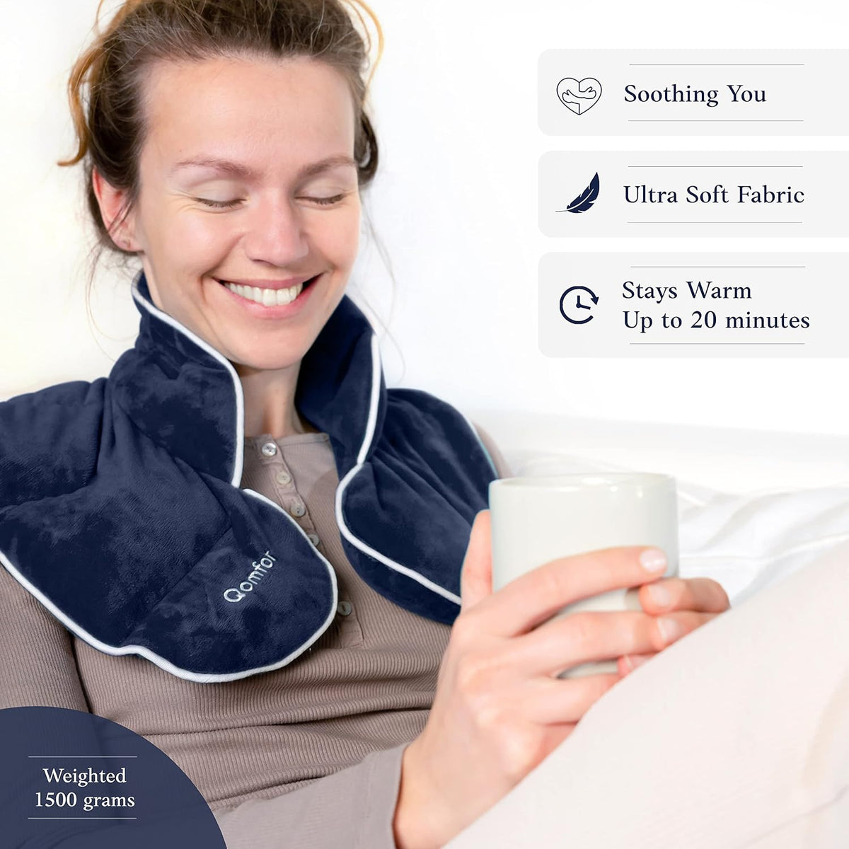 Qomfor - Microwavable Neck Wrap - Dark Blue, Lavender Scent - Weighted Neck/Shoulder Wrap - Heating Pad - Hot/Cold Muscle Therapy, Stress Relief, Arthritis Pain, Soothing Comfort, Headache
