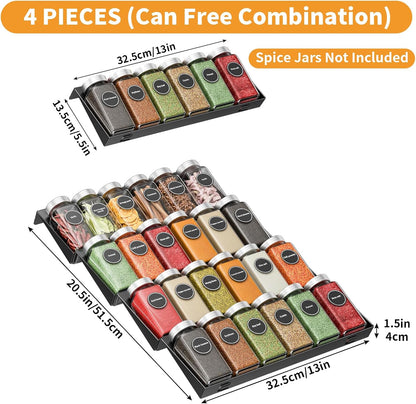 RCHYFEED 4 Pack Spice Drawer Organizer (Need 3.5" Deep Drawer) | Non-Slip Drawer Spice Rack Free Combination, Adjustable Spice Rack Drawer Insert, Spice Organization for Drawer