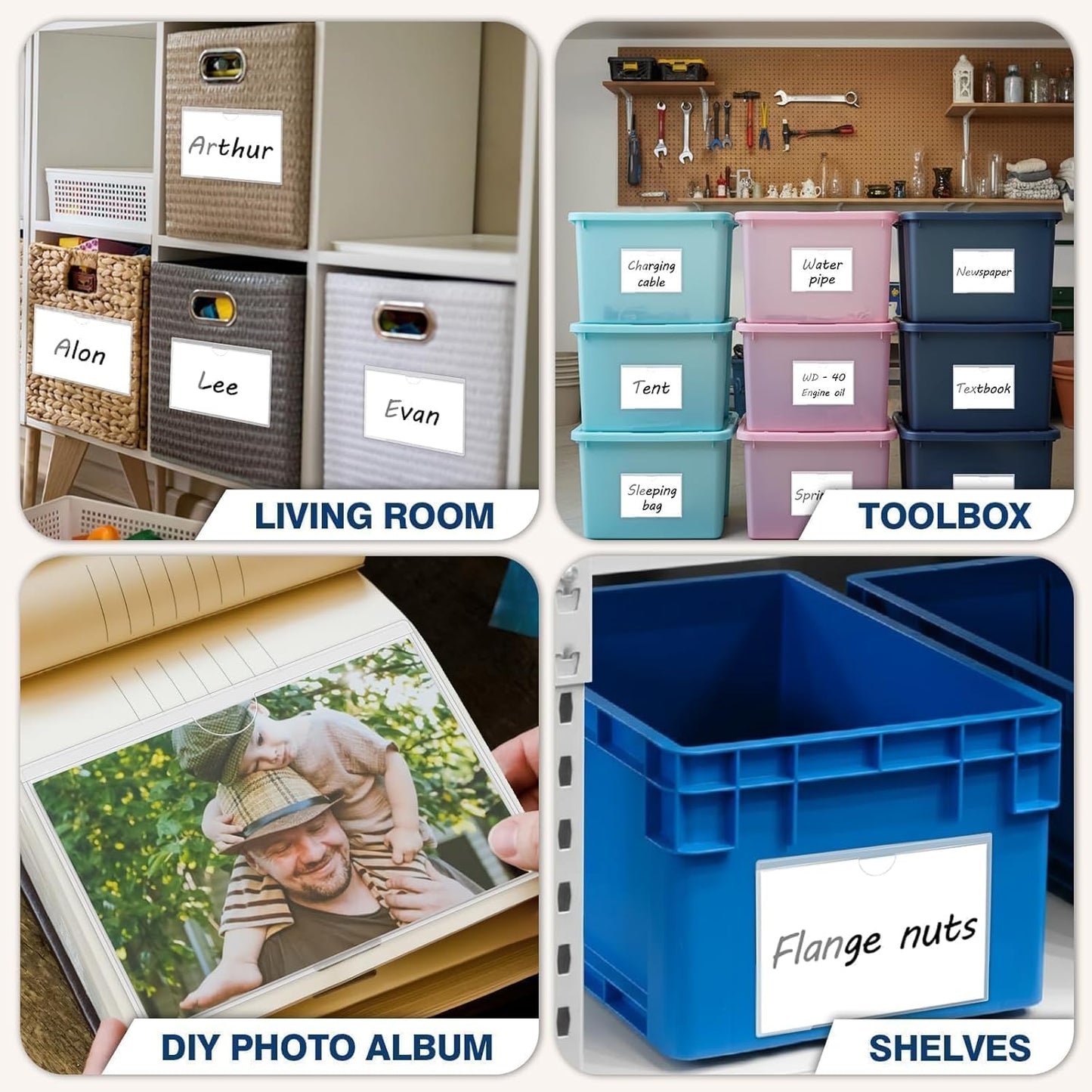H4D 24 Pack labels for Storage Bins, 4" x 6" Plastic Clear Adhesive Pockets | Top-Open Index Card Holder, Waterproof & Removable Labels for Storage Bins, Totes, Containers, Shelves & Library Organization