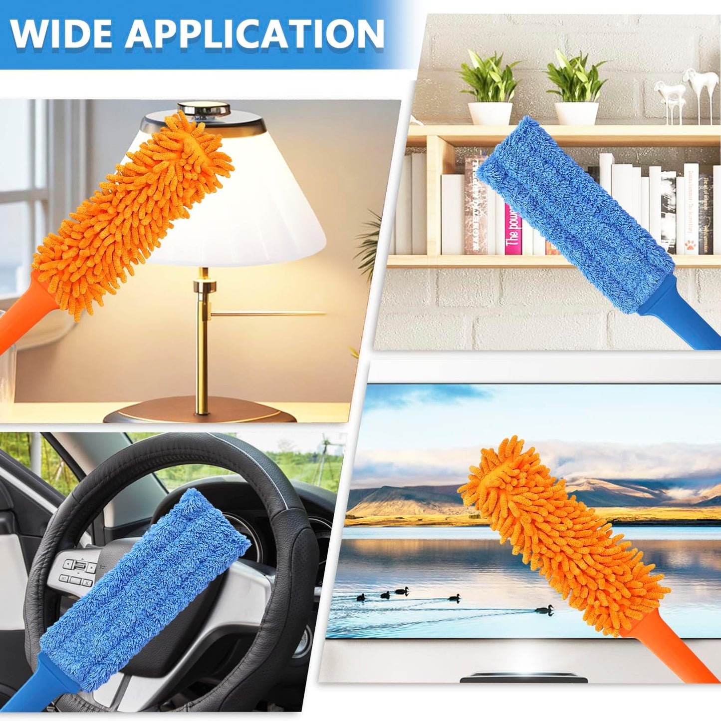 3 Pcs Professional Gap Cleaning Duster Sets, 1 Pcs 100 inch Retractable Gap Duster and 2 Pcs 15 inch Gap Cleaning Dusters, Microfiber Dusters for Gaps, Blinds, Cars, Furniture, Office