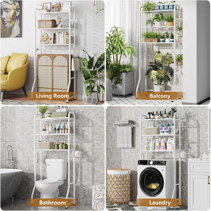 Simple Trending Over The Toilet Storage Cabinet, Metal Bathroom Shelf Organizer with Paper Holder and Hooks, 3 Tier, Black