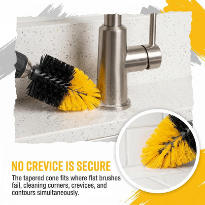 2 Pack 1/4″ Corner Drill Brush Attachments for Cleaning Tile Grout Corners | Sinks, Bathtub & Kitchen Surfaces, Hex Shank Power Scrubber Brush for Drill, Nylon Bristles, Tapered Cone Design