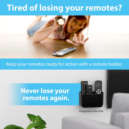 TotalMount Drop-Free Remote Holder – Removable Adhesive Strips – XL Black | Designed in the USA – Simply Put the Remotes In – No Tricky Magnet Alignment Needed (Holds 3 or 4 Remote Controls)