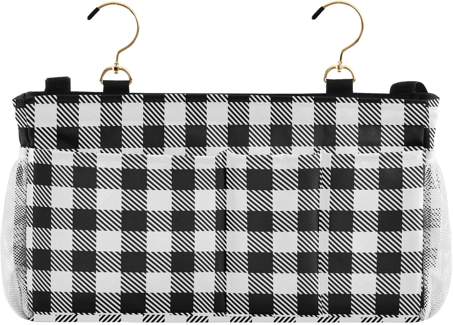 Black Bedside Caddy Storage Bag Bedside Organizer for Bed Rails College Dorm Room Organizer Caddy Hanging Shelf 6 Pockets with Hooks for Drinks Magazine Phone Holder