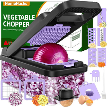 HomeHacks Vegetable Chopper Vegetable Cutter, 12 in 1 Kitchen Gadget, Dicer, Slicer, Onion Cutter, Salad, Cheese Grater & Egg Separator - Multi-Functional Veggie Chopper Lid with Handle (Green)
